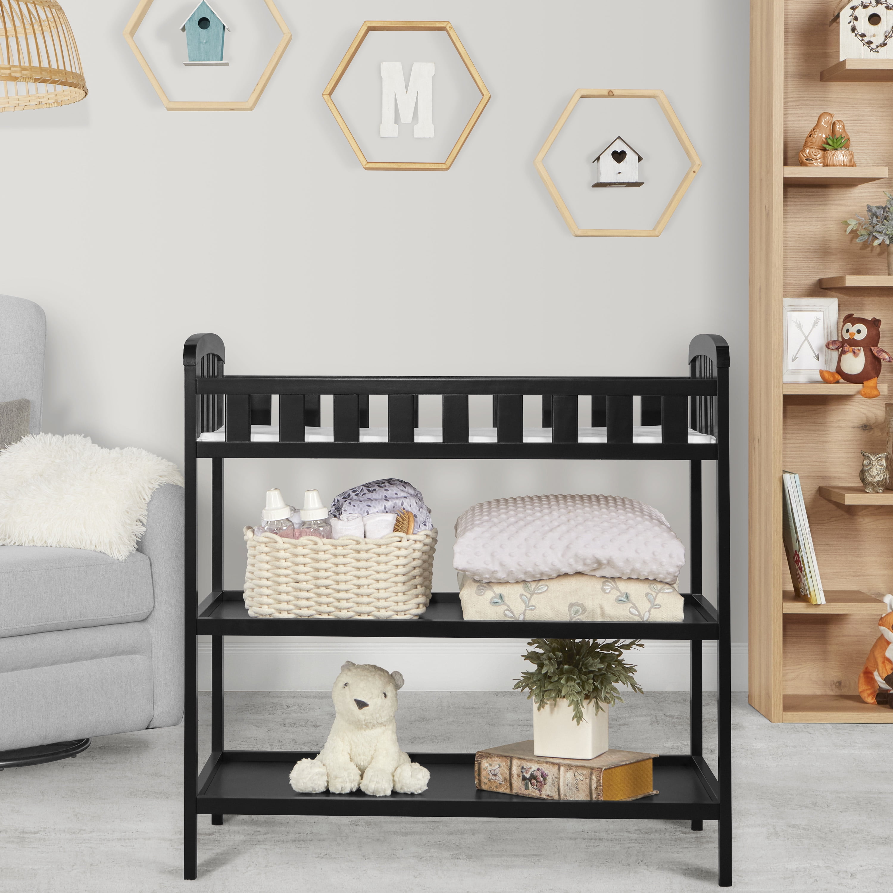 Nursery Essentials Bundle of Dream On Me Synergy 5 in 1 Convertible Crib, Dream On Me Emily Changing Table, with Dream On Me Twilight 5” 88 Coil Inner Spring Crib And Toddler Mattress In Black