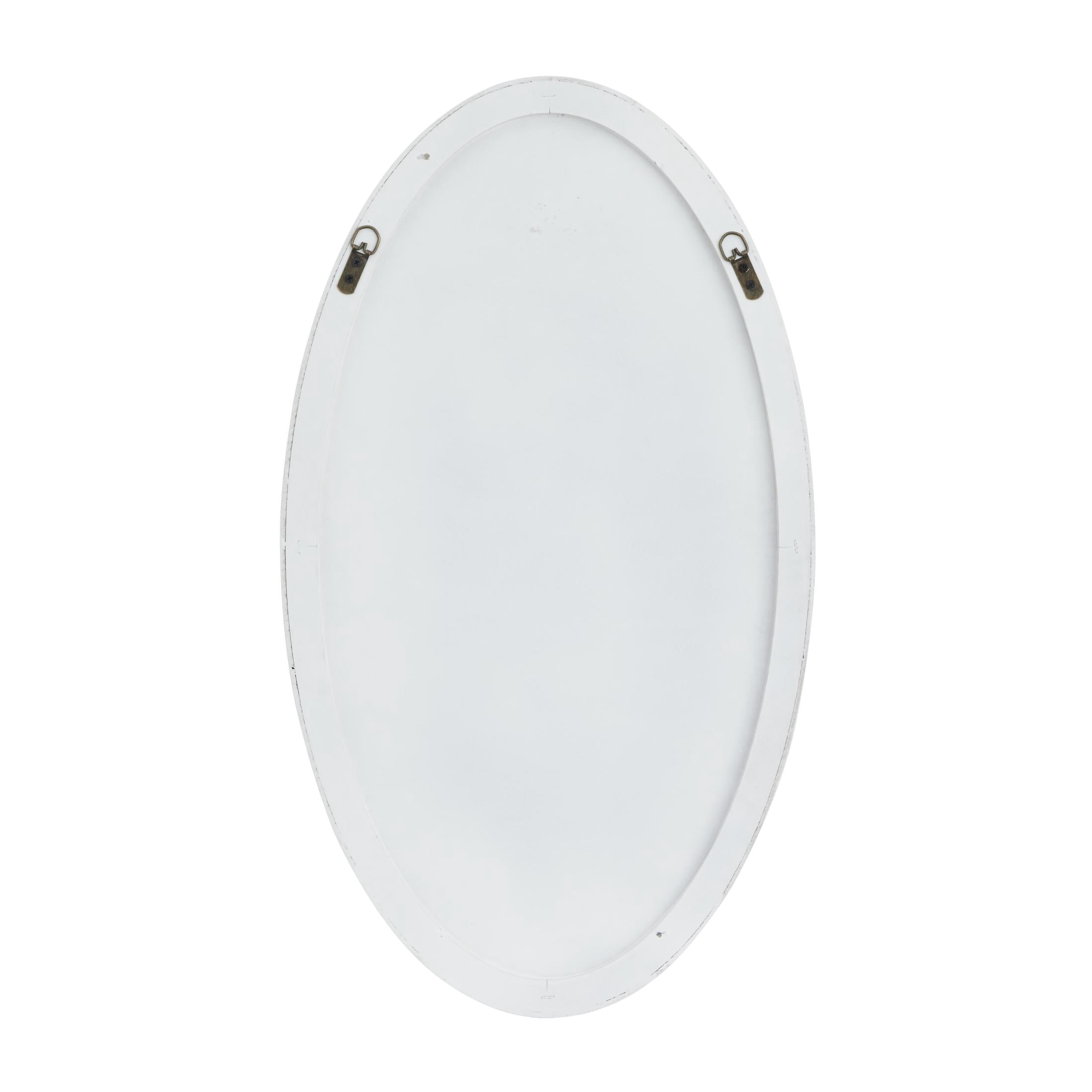 DecMode 18" x 32" White Oval Wall Mirror with Thin Frame