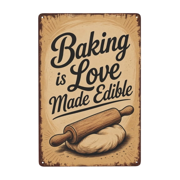 Love Made Edible Baking Quote Metal Tin Sign For Kitchen And Bakery Wall Decor 8x12 Inch
