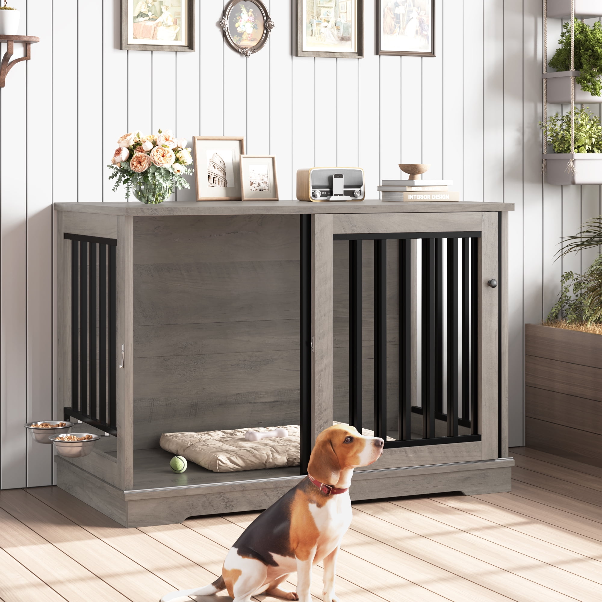 Homfa 47.2" Wooden Dog Crate Furniture with Table Top photo 8