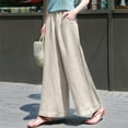 thumbnail image 2 of Outfmvch Wide Leg Linen Pants for Women Culottes Drawstring Pants Women Baggy Linen Wide Leg Women' S Culottes Long Lounge Pant Gaucho Pant Long Lounge Travel Pants Capri Baggy Wide Leg Beige S-3XL, 2 of 7