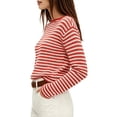 thumbnail image 2 of Women's Boat Neck Striped Open Knit Relaxed Fit Pullover Sweater Red S, 2 of 9