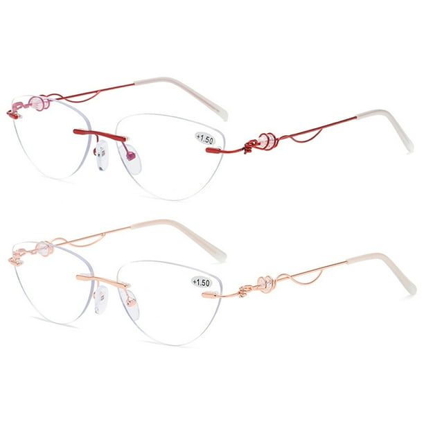 2 Pack Rimless Blue Blocking Reading Glasses Invisible Bifocals Cat Eye