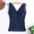 thumbnail image 2 of SMihono Built In Bra Padded Tank Tops for Women Sexy Lace Flower Top with Chest Pad Long V-Neck Sleeveless Camisole Blue Free Size, 2 of 3