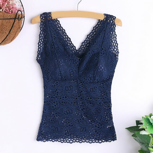 LOVZFMLL Bras for Women Fashion Women Solid Color Steel Rings Lace Pad Gathering Camisole Integrated Type Daily Bra Blue Free Size