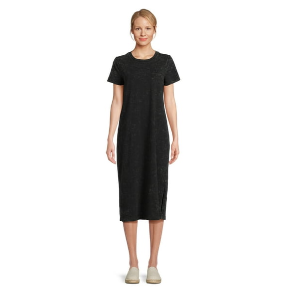 Time and Tru Women's Midi T-Shirt Dress with Short Sleeves, Sizes XS-3XL
