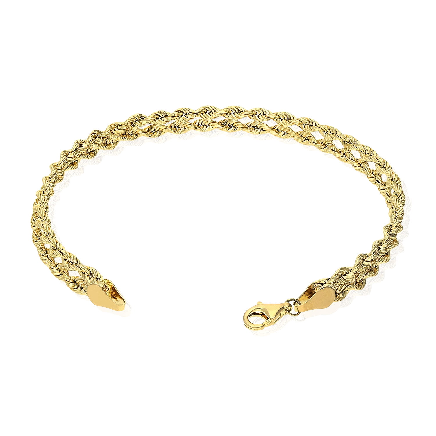 10K Yellow Gold Hollow Double Rope Chain Bracelet 7.25"