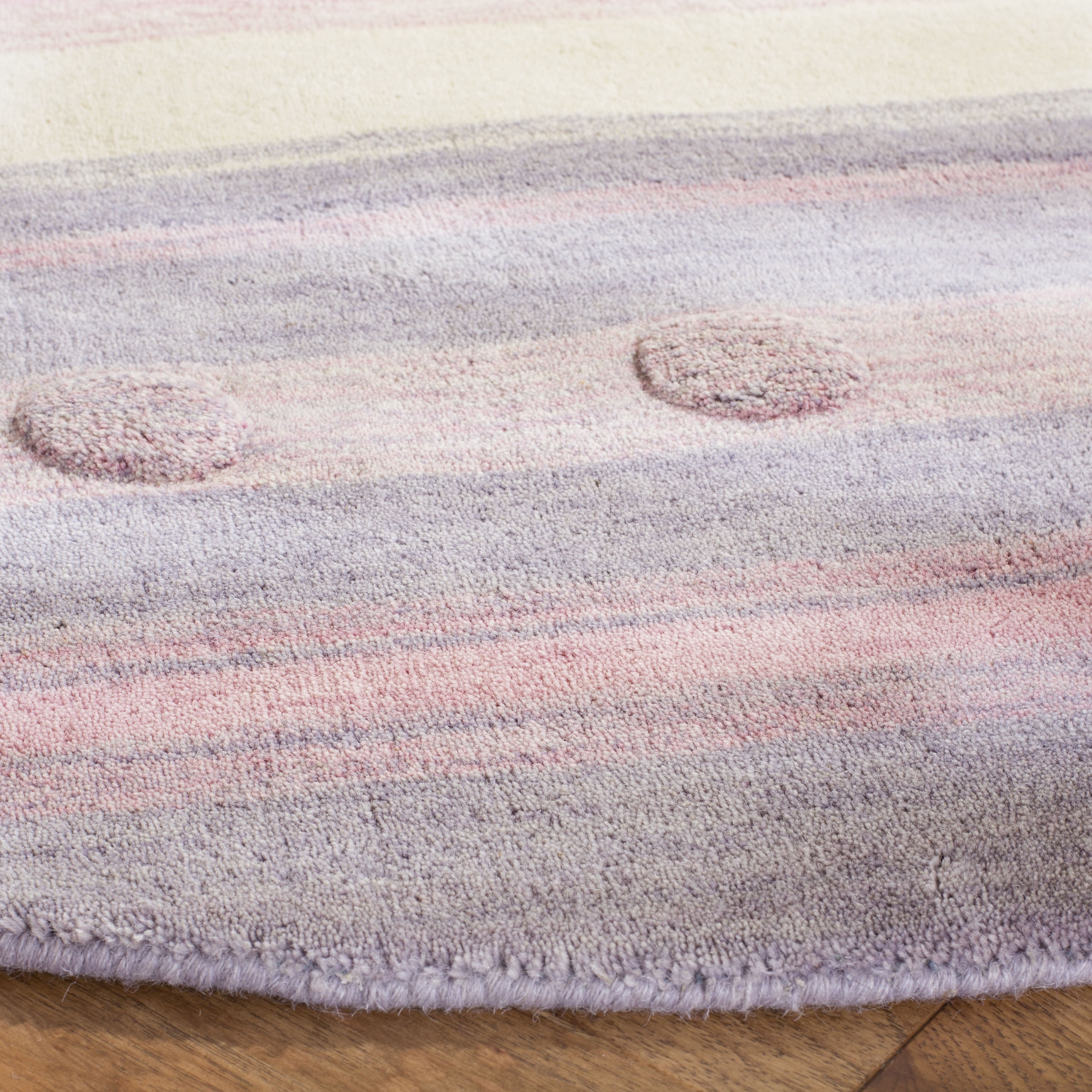 SAFAVIEH Kids Dots Gradient Striped Area Rug, Light Purple/Ivory, 5' x 5' Round