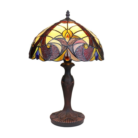 RADIANCE Goods Tiffany-Style Dark Bronze 1-Light Victorian Accent Table Lamp 12" Shade