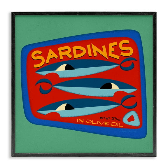 Stupell Industries Bold Sardines Can Food & Beverage Painting Black Framed Art Print Wall Art, 12 x 12