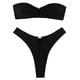 thumbnail image 1 of Conjunto traje baño sólido para mujer, 2 piezas, sexy, fruncido, con hebilla, sin tirantes, bandeau y tanga, 1 of 5