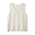 thumbnail image 7 of WHLBF Women's Tank Top Sleeveless Color Buttoned Cotton Linen Top Khaki XL, 7 of 7