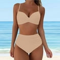 thumbnail image 2 of Huesdet Women's Ribbed Underwire Bikini Set High Cut Colorblock V Notch Swimwear Printed High Leg Swimsuit(Khaki,M), 2 of 7