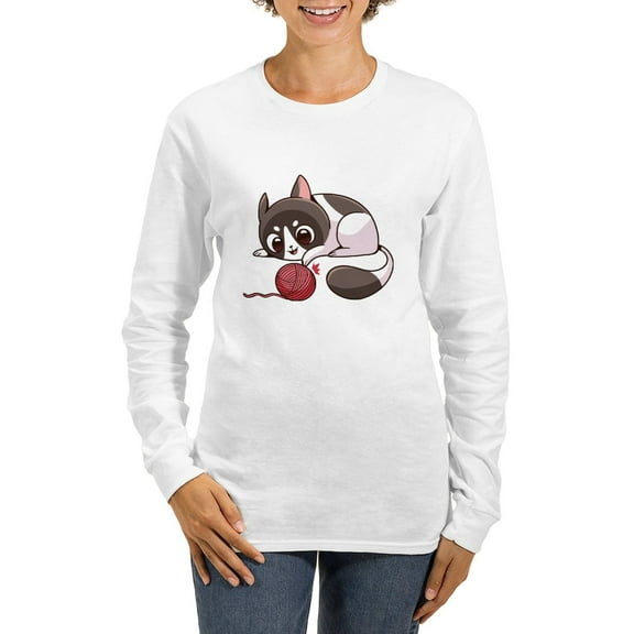 CafePress - Cute Kawaii Cat Long Sleeve T Shirt - Women's Long Sleeve Graphic Casual T-Shirt