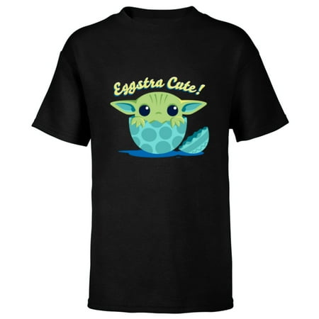 Star Wars The Mandalorian Grogu "Eggstra Cute!" Easter Egg - Short Sleeve T-Shirt for Kids - Customized-Black