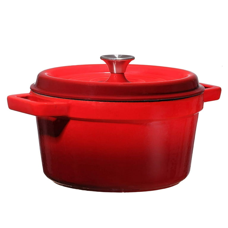Bruntmor 5 Qt Red Enameled Cast Iron Dutch Oven Pot with Lid - All