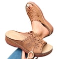 thumbnail image 4 of Women Wedge Sandals Platform Open Toe Strappy Wide Fit Shoes Womens Comfort Ladies Summer Non Slip Walking Shoes Casual Slippers Brown 6.5, 4 of 7