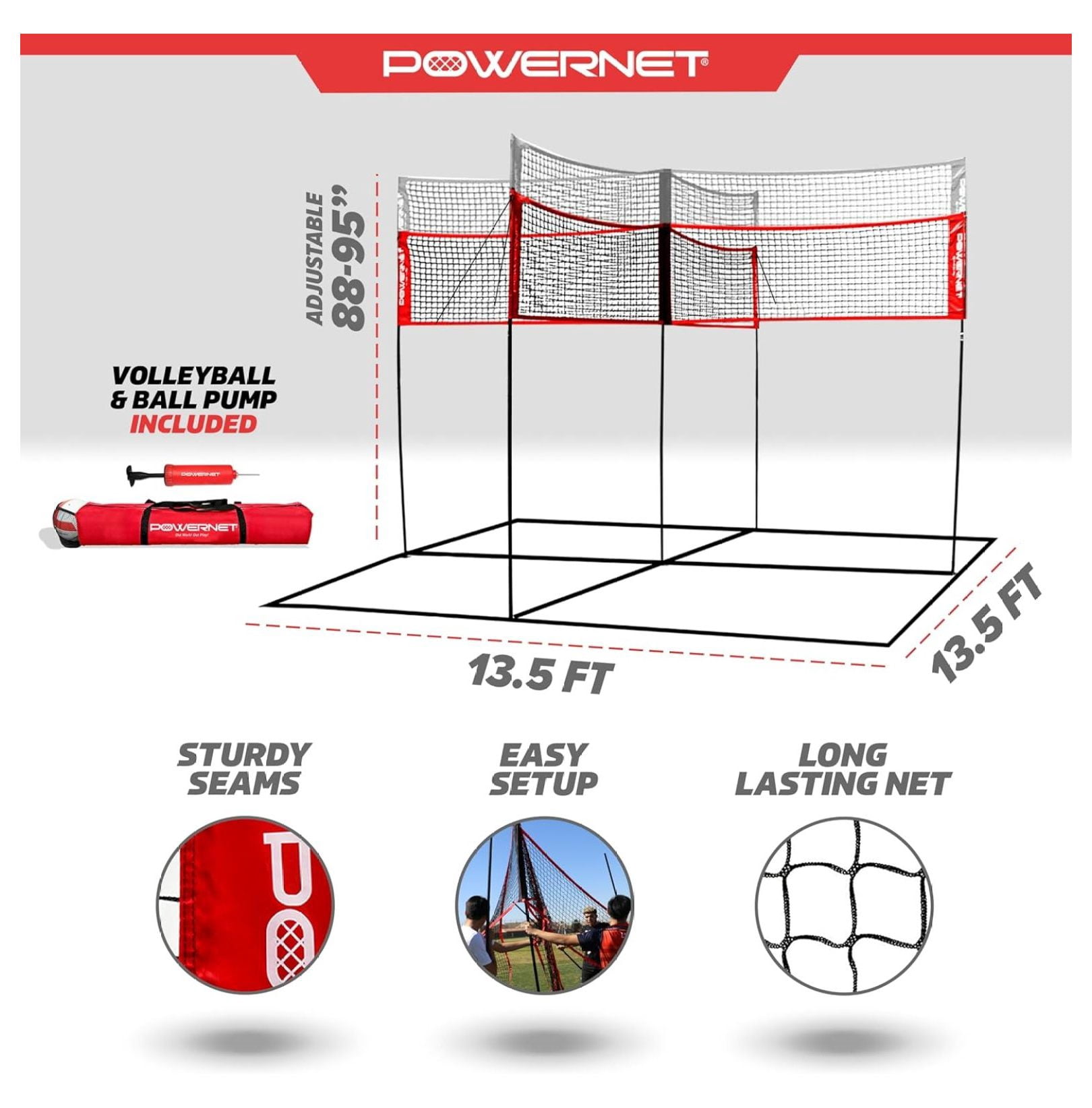XYX Four Square Volleyball Net, Fun New Game, Play at The Park or Beach, 2 Versions