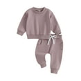 thumbnail image 2 of Newborn Baby 2 Piece Outfit 6 12 18 24M 3T Solid Color Long Sleeve Sweatshirt and Elastic Pants Set for Infant Fall Clothes, 2 of 10