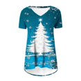 thumbnail image 4 of Jienlioq T-Shirts Courts pour Femmes Mode Décontractée Imprimé de Noël Manches Courtes Raglan devant et Long derrière Col en V, 4 of 5