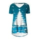 thumbnail image 4 of Puntoco Blusa de cuello en V con mangas raglán cortas y espalda larga con estampado navideño informal a la moda para mujer, 4 of 5
