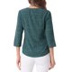 thumbnail image 3 of Blusa de mujer Inspire Chic con cuello en V, mangas 3/4, estampado de lunares y corazones, parte delantera con botones, verde teal, talla XS, 3 of 6