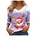 thumbnail image 1 of WEAIXIMIUNG T-Shirt à Manches Longues pour Femmes, Automne Hiver, Mode Décontractée, Col en V, Imprimé de Noël, 1 of 5