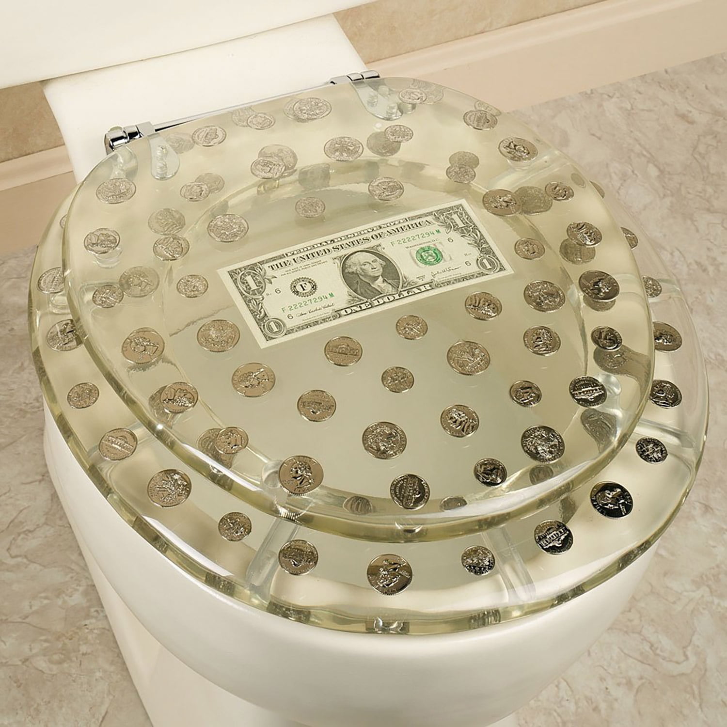 Elegant Touch Dollar & Coins Design Polyresin Standard Toilet Seat
