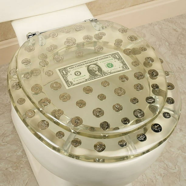Elegant Touch Dollar & Coins Design Polyresin Standard Toilet Seat