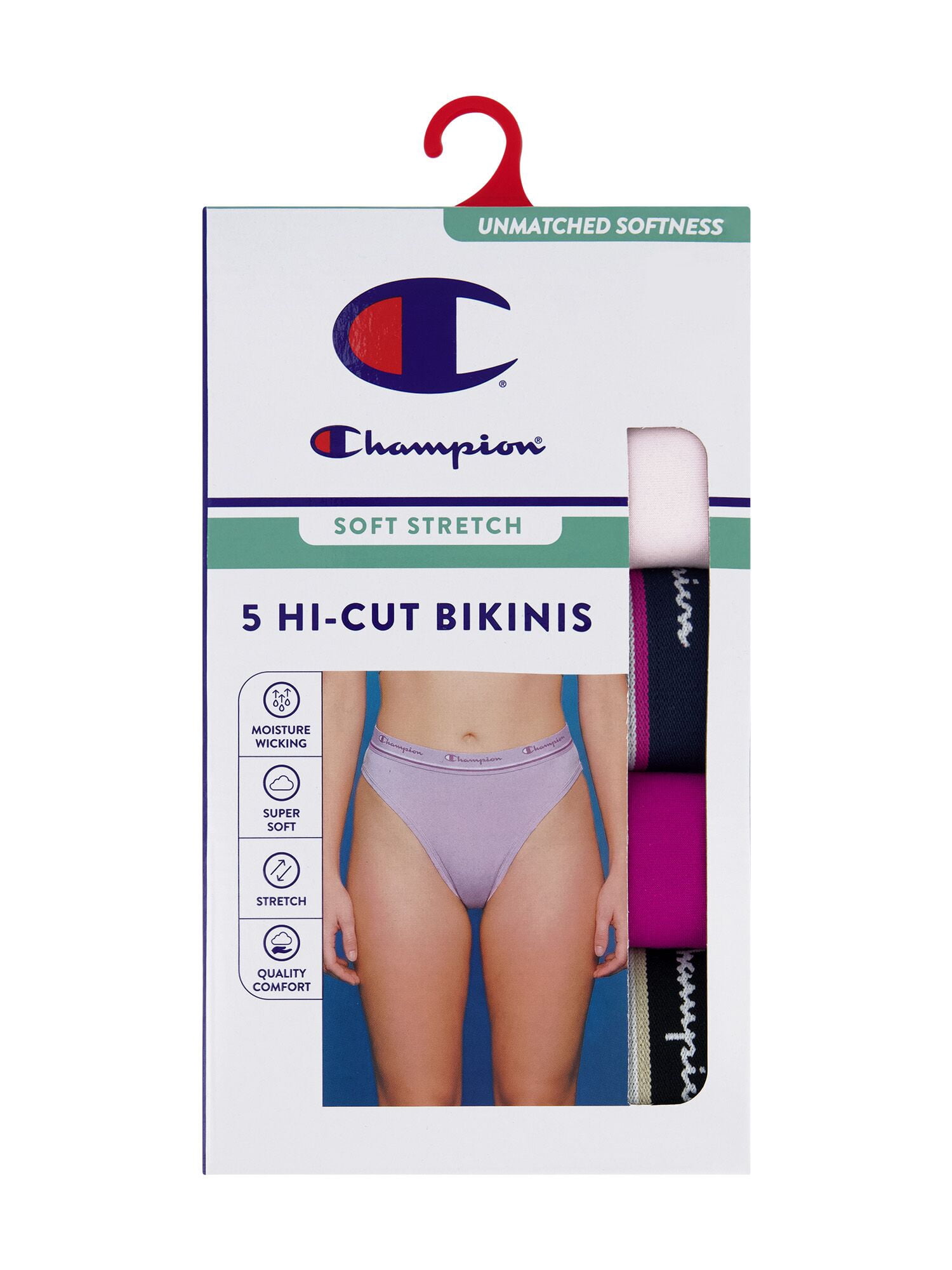 Champion Women’s High Cut Bikini Underwear, 5 Pack, Sizes S - 2XL