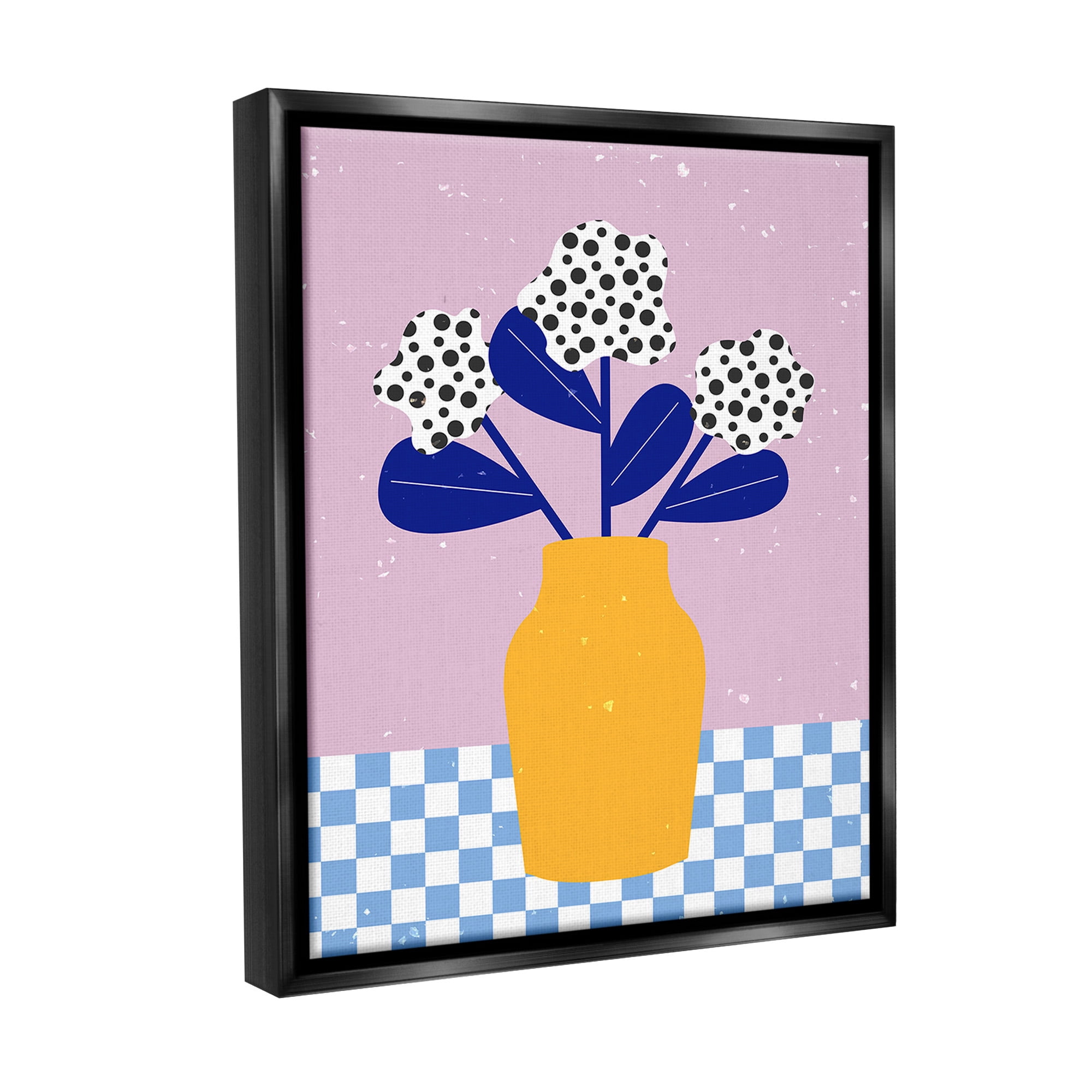 Stupell Industries Modern Polka Dot Plants Botanical & Floral Painting Black Floater Framed Canvas Art Print Wall Art, 25 x 31