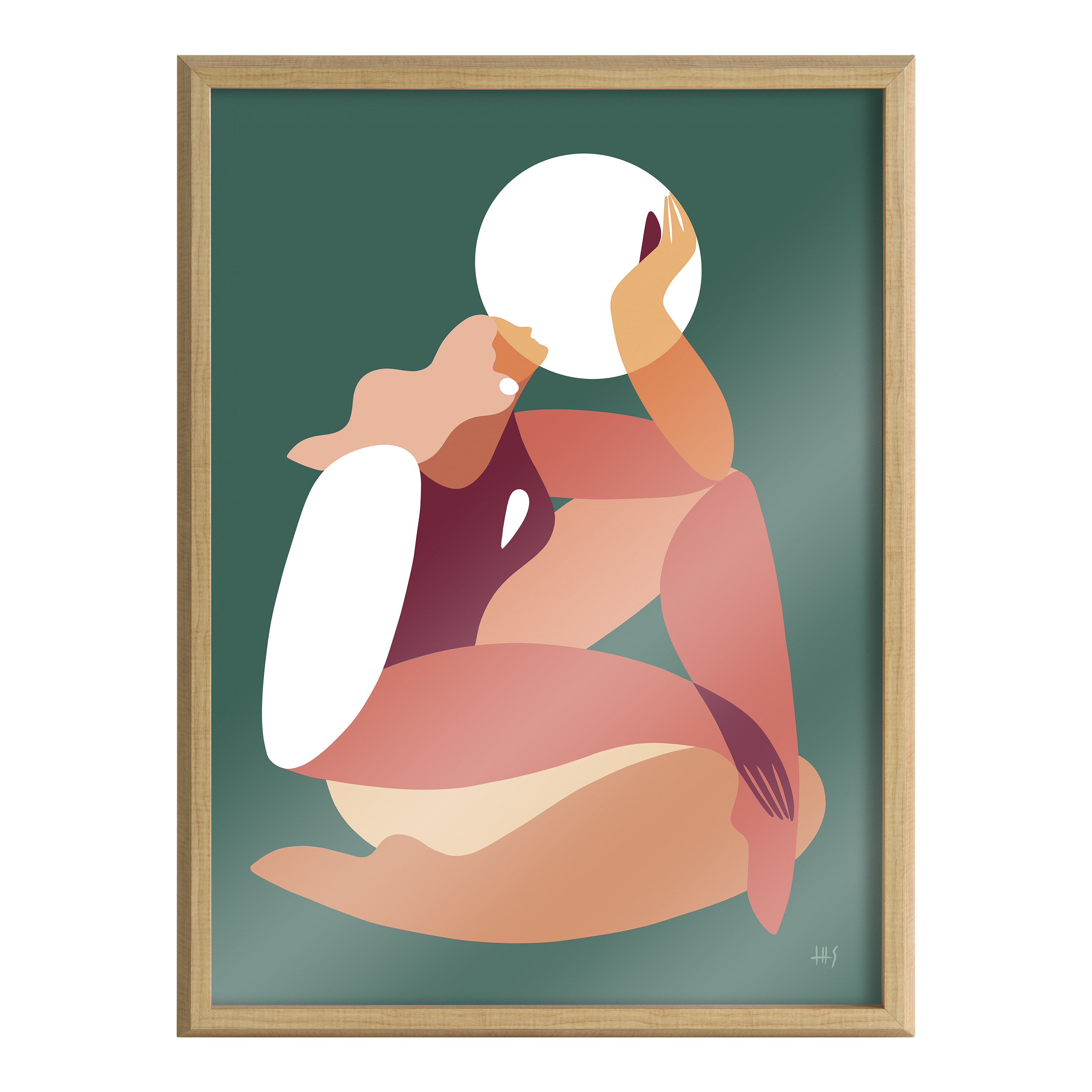 Kate and Laurel Blake How the Sun Loves the Moon Framed Printed Glass Wall Art by Maggie Stephenson, 18x24 Natural, Bright Female Figure Abstract Wall Décor