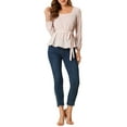 thumbnail image 2 of Allegra K Women's Floral Long Sleeve Square Neck Peplum Blouse with Belt, 2 of 6