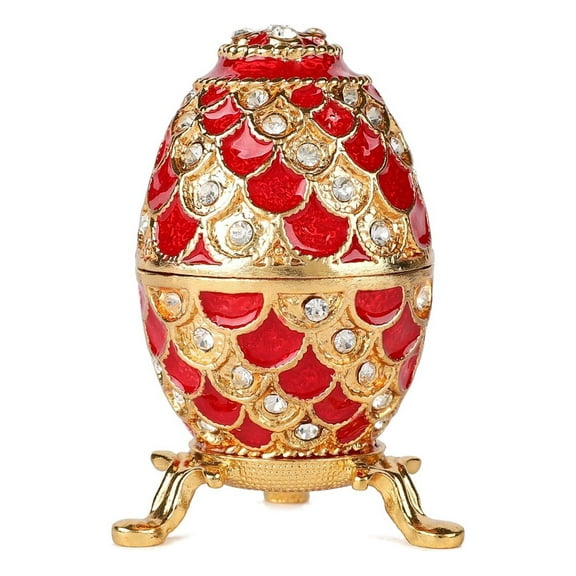 QIFU Vintage Red Faberge Egg Style Mini Trinket Box Hinged, Unique Ornaments for Home Decor
