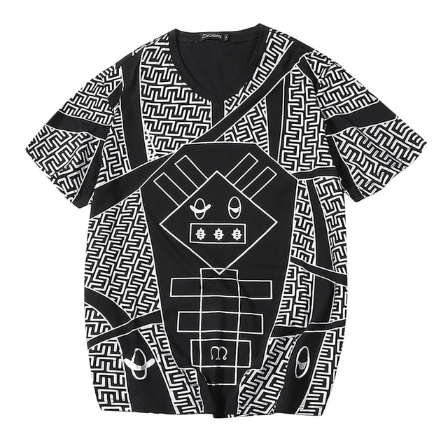 Hombres Geométrico Perro Camiseta Casual Con Cuello En V Manga Corta Tops De Negro Zulema hombres camiseta moda