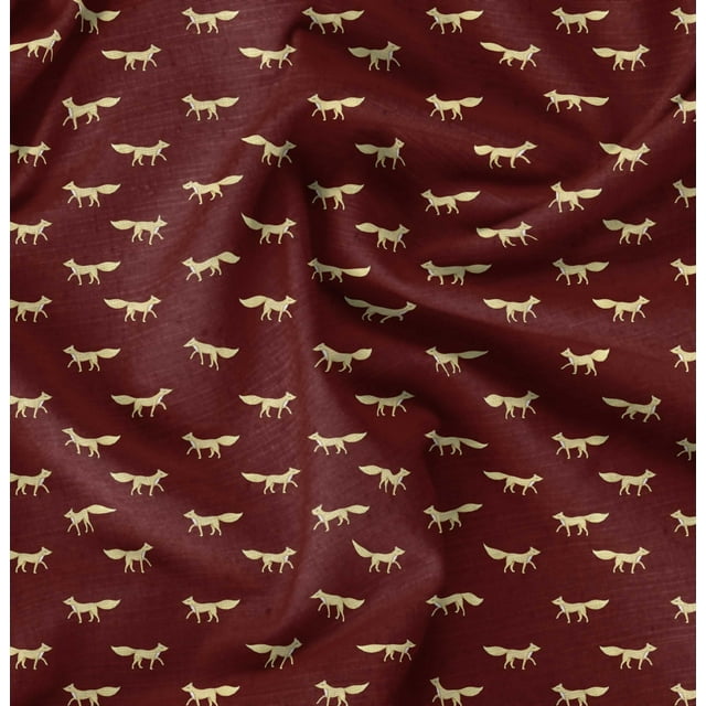 Soimoi Tissu Crêpe polyester Motifs Animaux Renard au Mètre 52 Pouces de Large