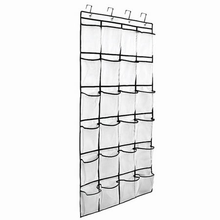- Over the Door Hanging Shoe Organizer, 24 Large Mesh Pockets Shoes Storage and Closet Organizer With 4 Unique Customized Strong Metal Hooks for Kitchen Accessory Holder - Space Saving Solution (White)