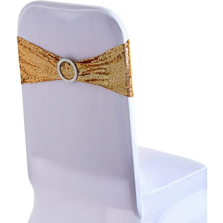 

Trimming Shop Sequin Gold Spandex Chair Band with Slider Buckle Chair Sash for Event Decoration 50pcs