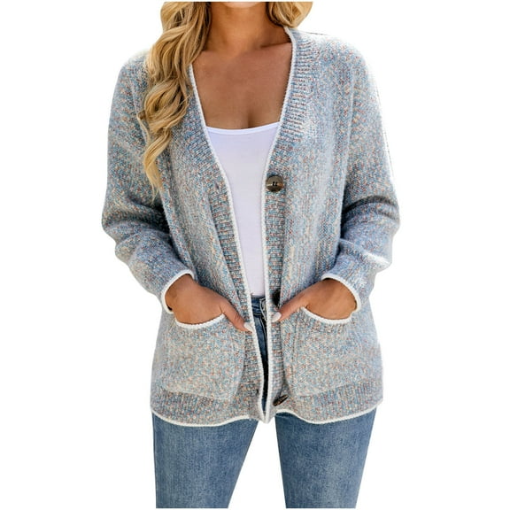 TAGOLD Womens Fall Winter Coat,Women's Fashion Autumn Winter Solid Pocket Button Long Sleeves Cardigan Coat Tops
