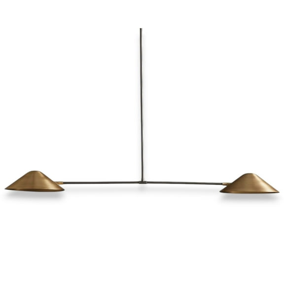 1950's Mid Century Antique Simms 2 Light Mid Century Modern Raw Brass Pendant