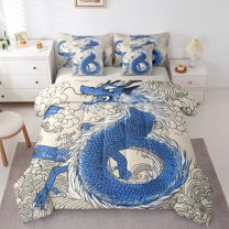 Manfei Blue Dragon 7-Piece Bedding Comforter Set,Magic Animal King Bedding Sets,Boho bohemian Style Bed Sheets For Boys Kids,Microfiber Bedroom Decor Reversible