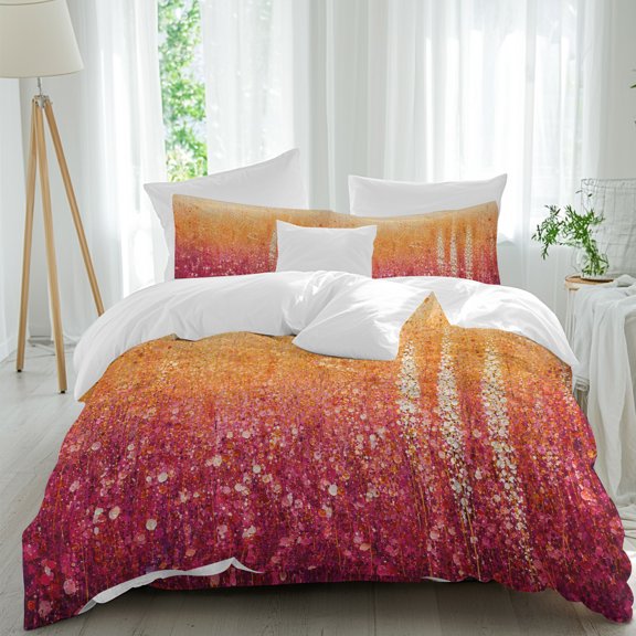 Abstract Art Comforter Set Twin Size, Orange Red Ombre Oil Painting Splatter Texture Soft Bedding Set for Man Woman, 4 Pieces Duvet Cover Set with Fitted Sheet, 2 Pillowcases