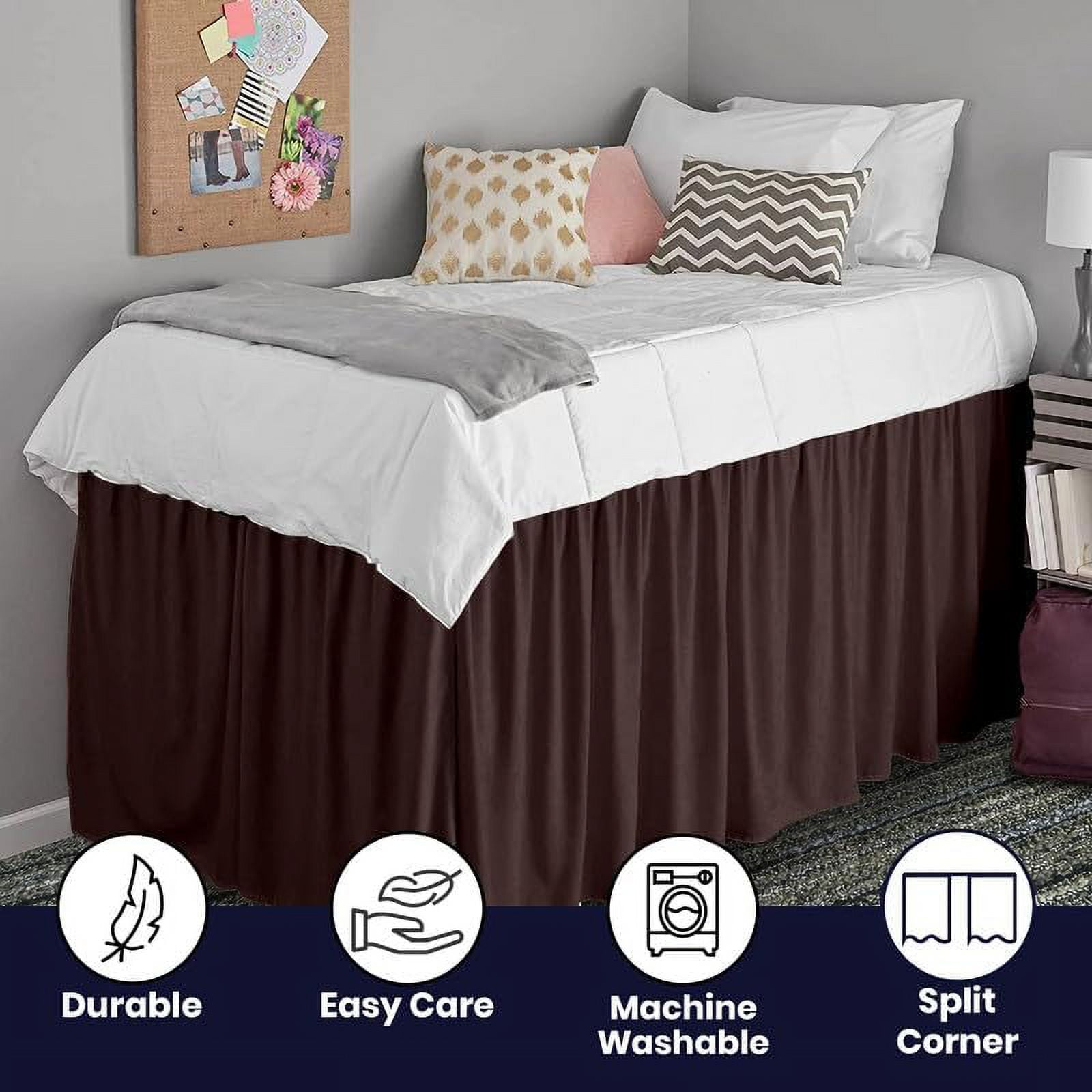Dorm Bed Skirt Twin XL 42" Drop, College Dorm Room Bed Skirts Easy to Put On Twin XL Size Dust Ruffle Dorm Sized Bed Skirts, 600TC Egyptian Cotton Bed Skirt, (Chocolate, Twin-XL - 42" Drop)