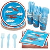 144 Piece Airplane Birthday Party Supplies Pack with Paper Plates, Cups, Napkins, and Cutlery (Serves 24)
