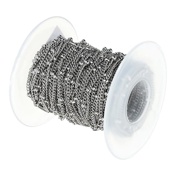 Cadenas multiusos de cuentas de acero inoxidable plateadas de 10 yardas para hacer joyas. 2 mm de ancho