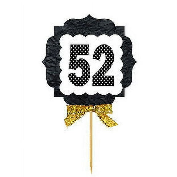 52nd Birthday / Anniversary Gold Ribbon Hand Crafted Novelty Cupcake Decoration Toppers / Picks -12ct