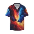 thumbnail image 3 of Goofa Red And Blue Fire Wolf Printed Men's Casual Short-sleeved Shirt,Lightweight Breathable Button-down,Summer Casual men's top,Versatile Fashion shirt-XX-Large, 3 of 7