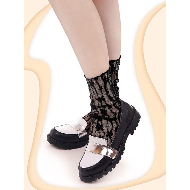 3 pares de calcetines de encaje para mujer, calcetines sueltos de encaje de malla, calcetines de malla floral, calcetines holgados, calcetines hasta el tobillo para mujer, accesorios XianweiShao 8390605411458