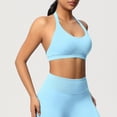 thumbnail image 4 of Neewe Women's Seamless Sports Bra Knitted Yoga Suit Gathering Breathable Workout Gym Tank Top for Women-Light Blue XS, 4 of 9