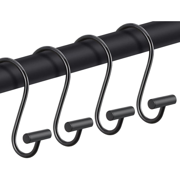 Anillos negros para cortina de ducha, anillos decorativos para cortina de ducha para barras de cortina de ducha de baño, juego de 12 ganchos de ducha de metal resistentes al óxido en forma de T